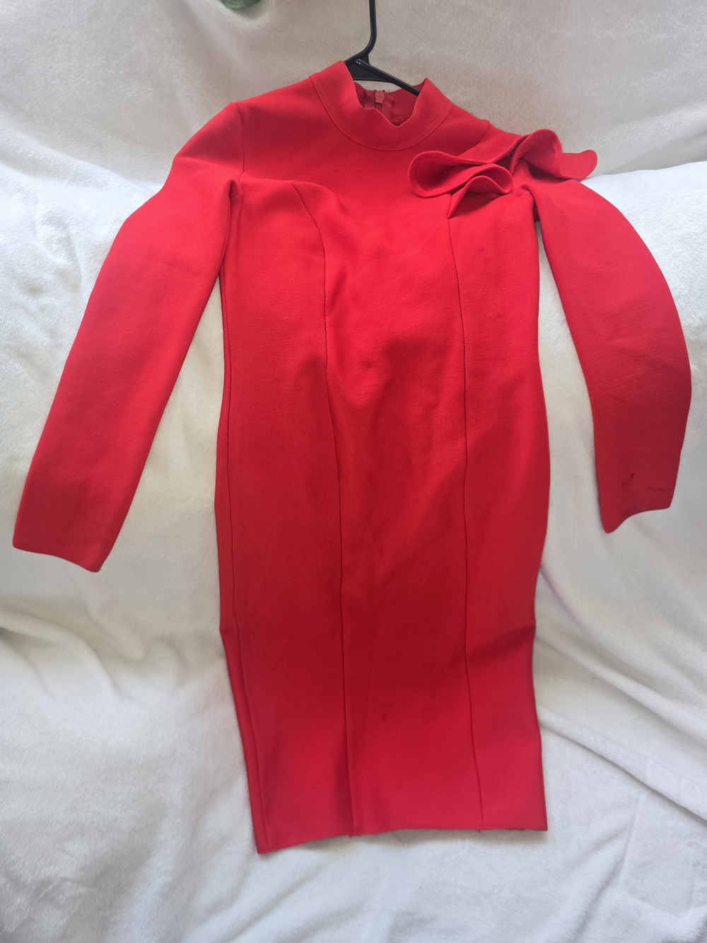Red Long Sleeve Bow Detail Sheath Dress